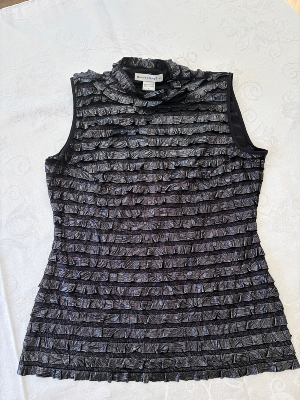 Bianca Nygard Metallic Black Sleeveless Ruffle Shell